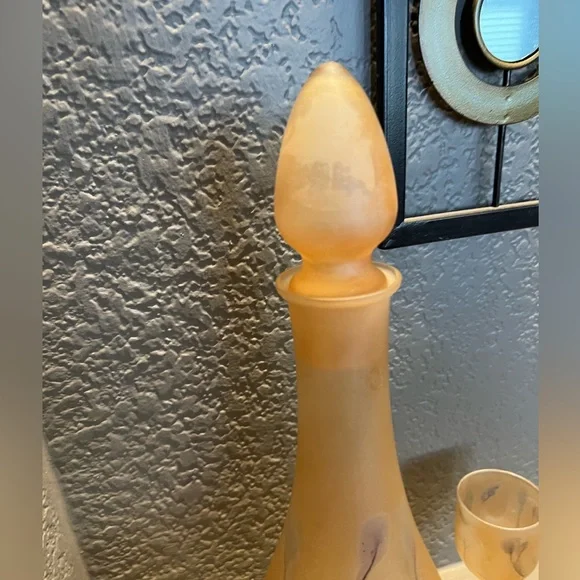 Vintage  7 Pc Rueven Nouveau Art Glass Frosted Wine Water Decanter & glasses - Picture 3 of 8